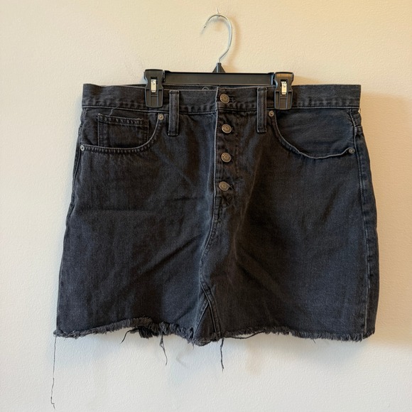 Madewell Dresses & Skirts - Madewell Black Denim Skirt | Size 14/32  | Button Fly | Raw Hem